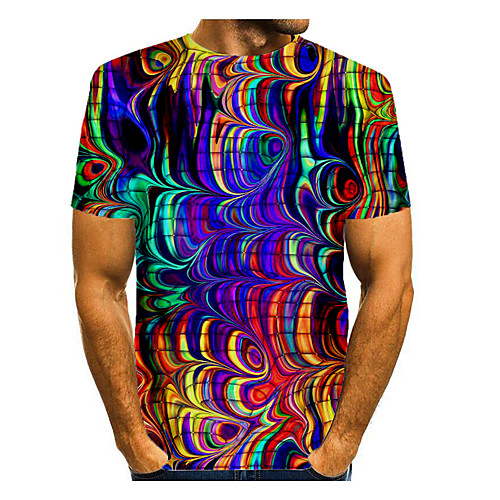 

Men's T shirt Graphic Short Sleeve Daily Tops Basic Elegant Rainbow