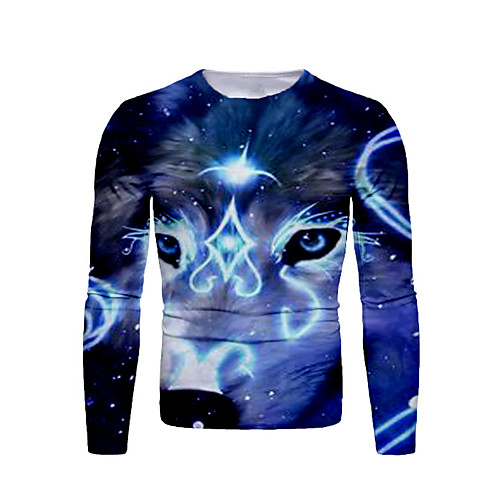 

Men's T shirt Graphic Animal Print Long Sleeve Daily Tops Basic Blue