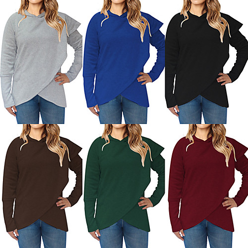 

Women's Hoodie Pullover Black Blue Oversized Crossover Hoodie Solid Color Sport Athleisure Hoodie Top Long Sleeve Warm Soft Comfortable Everyday Use Exercising General Use / Winter