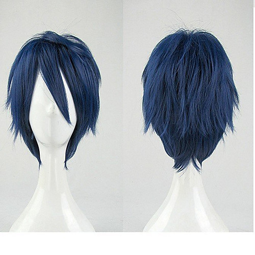 

My Hero Academia Lida Tenya Cosplay Wigs Unisex Layered Haircut 12 inch Heat Resistant Fiber Curly Blue Teen Adults' Anime Wig