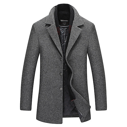 

Men's Solid Colored Basic Fall & Winter Coat Long Daily Long Sleeve Wool Coat Tops Khaki