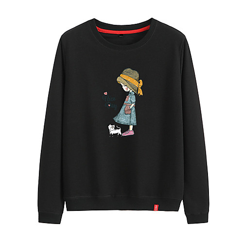 

Women's Sweatshirt Pullover Black White Pink Cartoon Crew Neck Cotton Cartoon Cute Sport Athleisure Sweatshirt Top Long Sleeve Breathable Warm Soft Comfortable Everyday Use Causal Exercising General