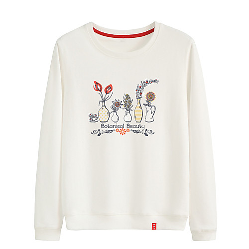 

Women's Sweatshirt Pullover Black White Pink Artistic Style Crew Neck Cotton Cute Flower Sport Athleisure Sweatshirt Top Long Sleeve Breathable Warm Soft Comfortable Everyday Use Causal Exercising