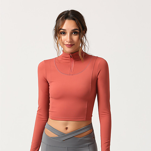 

Women's Crop Top Zipper Fashion White Black Red Nylon Yoga Fitness Gym Workout Top Long Sleeve Sport Activewear Breathable Quick Dry Comfortable Stretchy