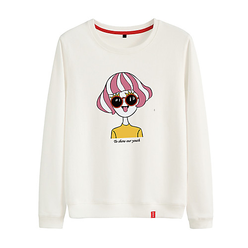 

Women's Sweatshirt Pullover Black White Pink Cartoon Crew Neck Cotton Person Cartoon Cute Sport Athleisure Sweatshirt Top Long Sleeve Breathable Warm Soft Comfortable Everyday Use Causal Exercising