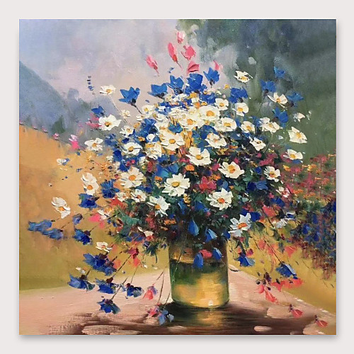 

Oil Painting Hand Painted Square Abstract Floral / Botanical Modern Stretched Canvas
