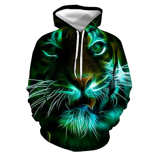 

Men's Pullover Hoodie Sweatshirt Graphic Animal Daily Going out 3D Print Basic Casual Hoodies Sweatshirts Light Green