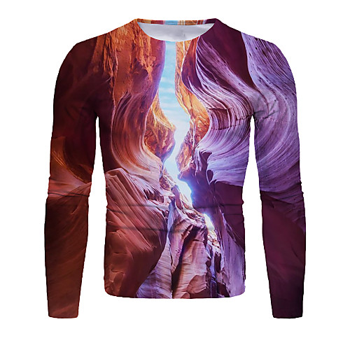

Men's T shirt Graphic Scenery Long Sleeve Daily Tops Basic Elegant Red