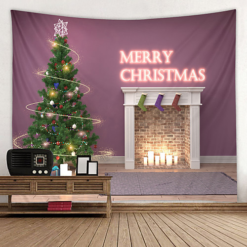 

Christmas Santa Claus Wall Tapestry Art Decor Blanket Curtain Picnic Tablecloth Hanging Home Bedroom Living Room Dorm Decoration 3D Fireplace Christmas Tree Gift Polyester