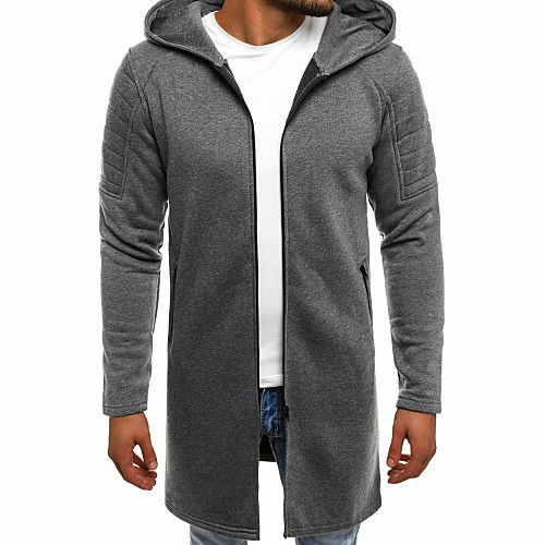 

Men's Solid Colored Basic Fall & Winter Overcoat Long Daily Long Sleeve Polyester Coat Tops Black