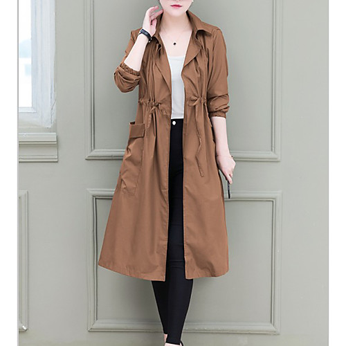 

Women's Solid Colored Drawstring Basic Fall & Winter Peaked Lapel Coat Long Daily Long Sleeve Cotton Coat Tops Army Green