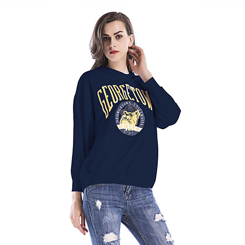 

Women's Sweatshirt Pullover White Blue Cartoon Crew Neck Cotton Animal Patterned Cute Letter Printed Sport Athleisure Sweatshirt Long Sleeve Warm Soft Oversized Comfortable Plus Size Everyday Use