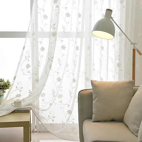 

2 Panels Sheer Curtains for Living Room, Floral Leaf Embroidery Sheer Curtains for Bedroom Embroidery Window Curtains