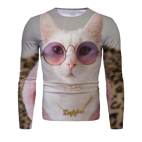 

Men's T shirt Graphic Animal Long Sleeve Daily Tops Basic Elegant White
