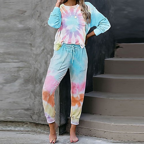 

Women's Basic Tie Dye Two Piece Set Tracksuit Set Pant Drawstring Tops