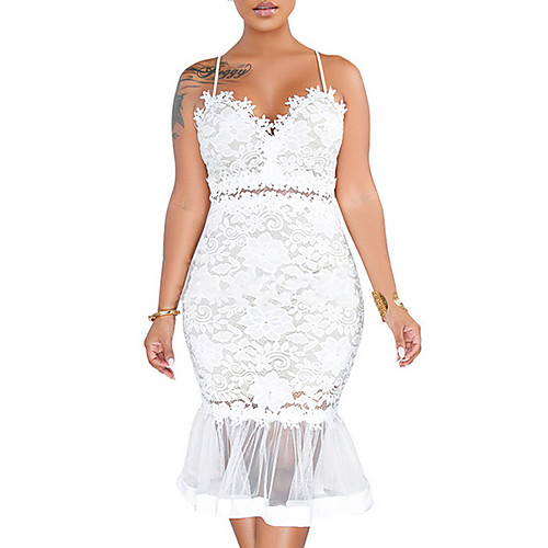 

Women's Strap Dress Knee Length Dress White Black Sleeveless Solid Color Summer V Neck Hot Casual Sexy 2021 S M L XL XXL
