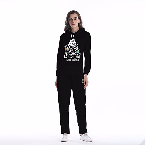 

Women's Sweatsuit 2 Piece Set Hoodies Pullover Hoody Black White Pink Cartoon Loose Fit Hoodie Fleece Cartoon Cute Letter Printed Sport Athleisure Sweatshirt and Pants Outfits Clothing Suit Long