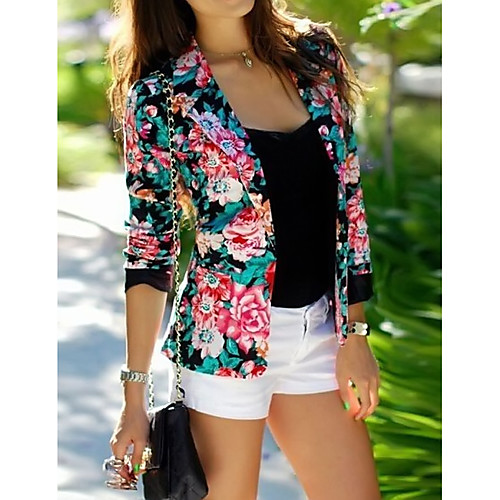 

Women's Blazer Florals Floral Chic & Modern Polyester Party Normal Coat Tops Rainbow / Notch lapel collar