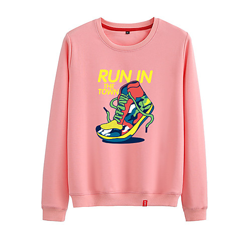 

Women's Sweatshirt Pullover Black White Pink Cartoon Crew Neck Cotton Cartoon Cute Letter Printed Sport Athleisure Sweatshirt Top Long Sleeve Warm Soft Comfortable Everyday Use Causal Exercising