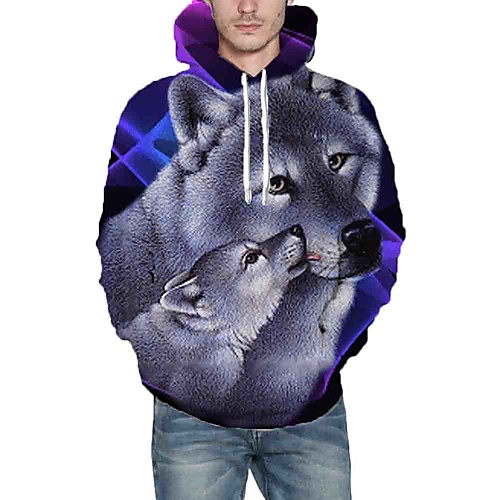 

Men's Hoodie Graphic Animal Daily Going out 3D Print Casual Hoodies Sweatshirts Purple