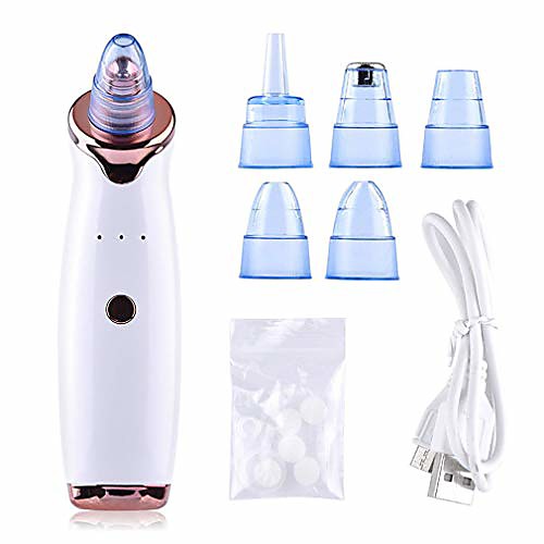 

blackhead remover vacuum - face skin pore cleanser vacuum electric blackhead remover pore cleaner with 5 replaceable functional probes and 3 adjustable suction force levels (white)