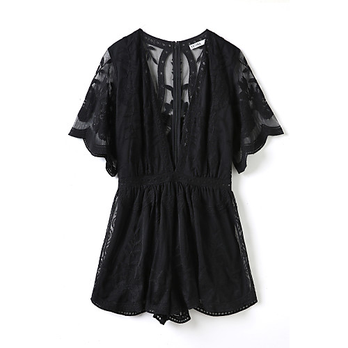 

Jumpsuits Flirty Sexy Party Wear Cocktail Party Dress V Neck Short Sleeve Short / Mini Lace with Lace Insert 2021