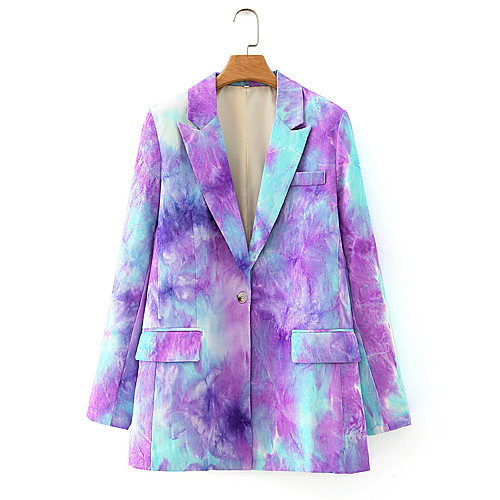 

Women's Blazer Purple / Khaki Tie Dye Polyester Coat Tops