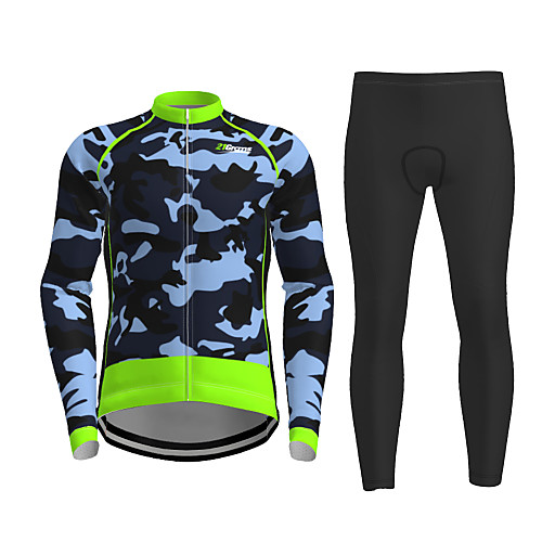 

21Grams Men's Long Sleeve Cycling Jersey with Tights Winter Green Novelty Camo / Camouflage Bike Breathable Quick Dry Sports Novelty Mountain Bike MTB Road Bike Cycling Clothing Apparel / Athleisure