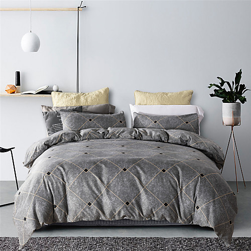 

Gray Lines Print 3-Piece Duvet Cover Set Hotel Bedding Sets Comforter Cover with Soft Lightweight Microfiber(Include 1 Duvet Cover and 2 Pillowcases)