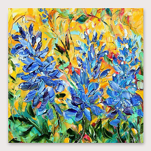 

Oil Painting Hand Painted Square Abstract Floral / Botanical Modern Stretched Canvas