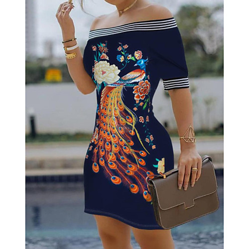 

Women's Sheath Dress Short Mini Dress White Black Orange Navy Blue Short Sleeve Floral Solid Color Print Summer Off Shoulder Hot Sexy 2021 S M L XL XXL 3XL