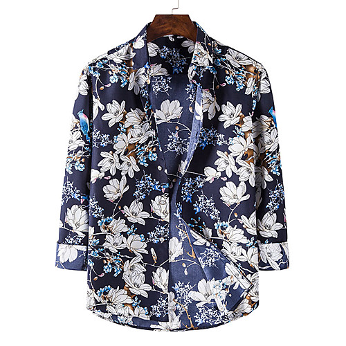 

Men's Shirt Graphic Long Sleeve Daily Tops Navy Blue