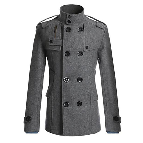 

Men's Solid Colored Basic Fall & Winter Trench Coat Regular Daily Long Sleeve Polyester Coat Tops Black