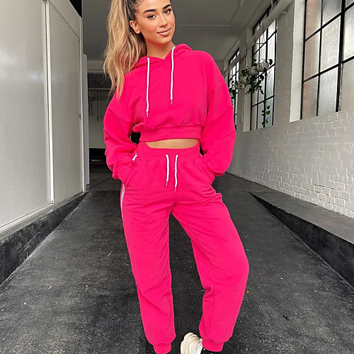

Women's 2 Piece Cropped Tracksuit Sweatsuit Jogging Suit Street Casual 2pcs Winter Long Sleeve Quick Dry Breathable Soft Fitness Gym Workout Performance Running Training Sportswear Solid Colored