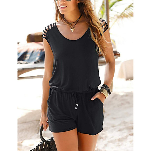 

Women's Ordinary Basic Black Romper Solid Colored Color Block Cut Out Patchwork