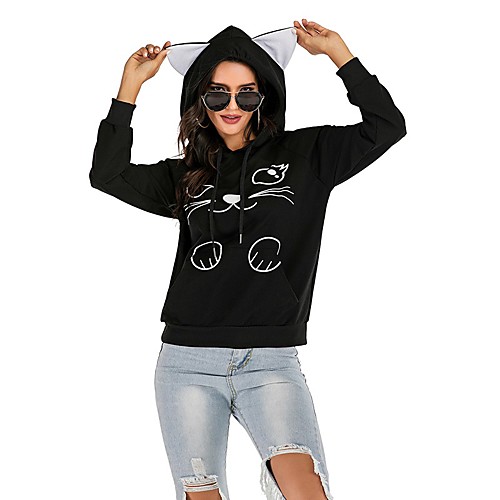 

Women's Hoodie Pullover Cartoon Hoodie Cat Cute Sport Athleisure Hoodie Top Long Sleeve Warm Soft Oversized Comfortable Everyday Use Causal Exercising General Use / Winter