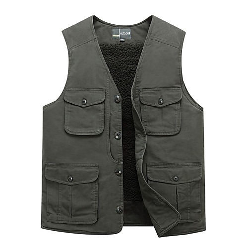 

Men's Hiking Vest / Gilet Fishing Vest Winter Outdoor Solid Color Lightweight Windproof Fleece Lining Breathable Top Cotton Hunting Fishing Climbing Army Green Khaki / Quick Dry