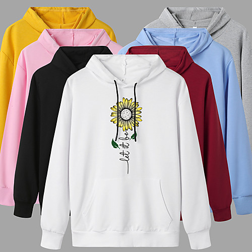 

Women's Hoodie Pullover Cartoon Hoodie Flower Sport Athleisure Hoodie Top Long Sleeve Warm Soft Oversized Comfortable Everyday Use Exercising General Use / Winter