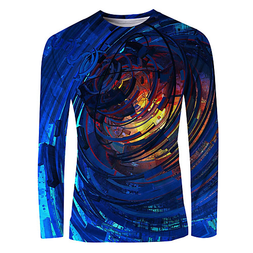 

Men's T shirt 3D Print Graphic Long Sleeve Daily Tops Basic Elegant Blue