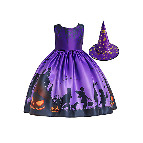 

Witch Dress Kid's Girls' Dresses Vacation Dress Halloween Halloween Festival Halloween Festival / Holiday Terylene Cotton Purple Easy Carnival Costumes Pumpkin / Skirt / Hat / Skirt / Hat
