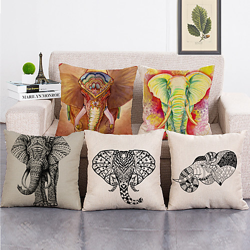 

Set Of 5 Pure Linen Cushion Cover Cute Bird Pillow Cover Flora and Fauna for Home Chair Sofa Decorative Pillowcases 45x45 cm