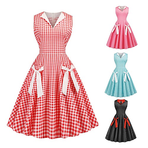 

Audrey Hepburn Polka Dots Dresses Retro Vintage 1950s Vacation Dress Dress Party Costume A-Line Dress Tea Dress Women's Costume Black / Red / Blushing Pink Vintage Cosplay Party / Evening Homecoming