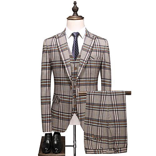 

Tuxedos Tailored Fit Peak Single Breasted Two-buttons Polyster / Polyester Plaid / Check / Classic