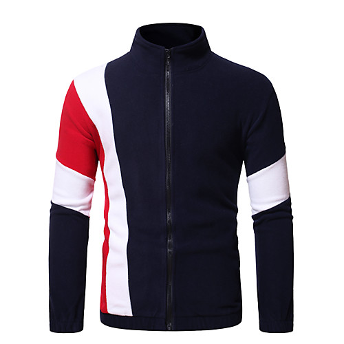 

Men's Zip Up Hoodie Color Block Daily Sports Basic Casual Hoodies Sweatshirts White Navy Blue