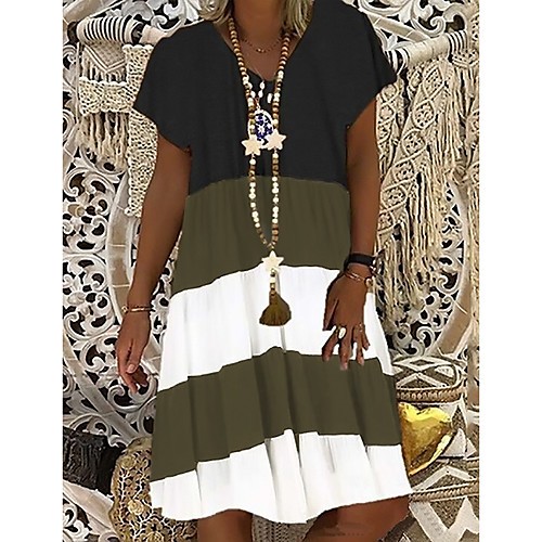 

Women's A-Line Dress Knee Length Dress - Short Sleeve Color Block Summer V Neck Casual 2020 Black S M L XL XXL XXXL XXXXL XXXXXL