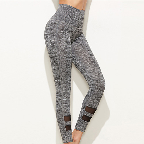 

Women's Yoga Pants Patchwork Cropped Leggings Tummy Control Butt Lift Breathable Grey Mesh Yoga Fitness Gym Workout Sports Activewear Stretchy