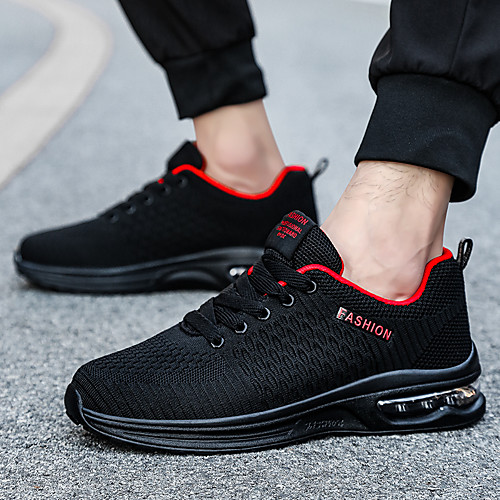 

Men's Trainers Athletic Shoes Sporty Daily Outdoor Running Shoes Fitness & Cross Training Shoes Tissage Volant Breathable Non-slipping Wear Proof Black / Red Black Fall Summer