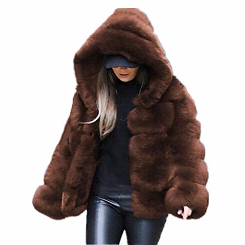 

women winter furs coat jacket luxury faux fox fur coat slim long sleeve collar coat faux fur coat overcoat (s, brown 1)