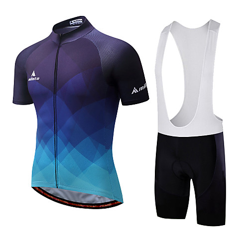 

21Grams Men's Short Sleeve Cycling Jersey with Bib Shorts Spandex White Black Purple Plaid Checkered Gradient Bike Clothing Suit Breathable 3D Pad Quick Dry Reflective Strips Sweat-wicking Sports