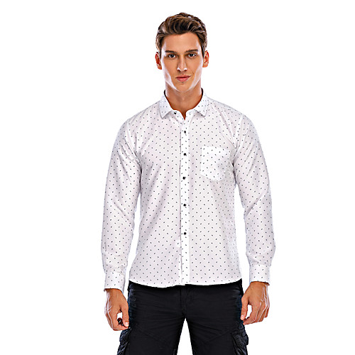 

Men's Shirt Polka Dot Geometric Print Long Sleeve Daily Tops Business Basic White Blue Blushing Pink